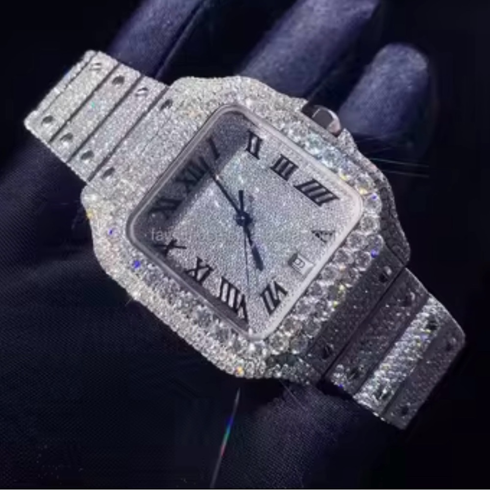 Silver Diamond-Encrusted Watch